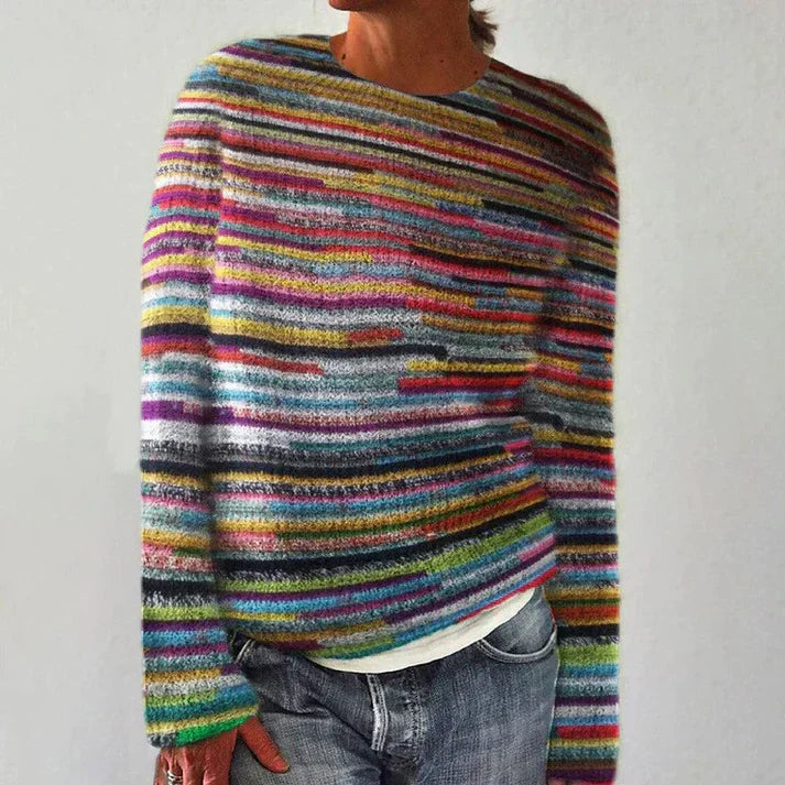 Womens Knit Sweater Striped Cozy Winter Fit - BritishMode