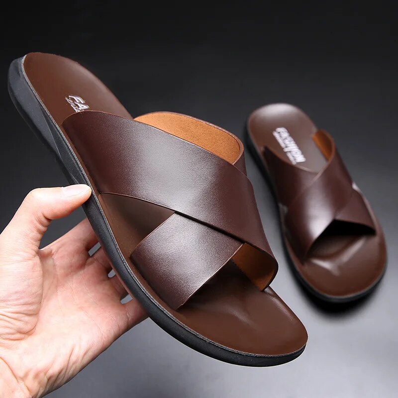 Mens Leather Sandals with Buckle Classic Comfort Fit - BritishMode