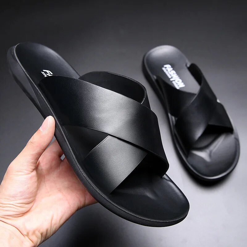 Mens Leather Sandals with Buckle Classic Comfort Fit