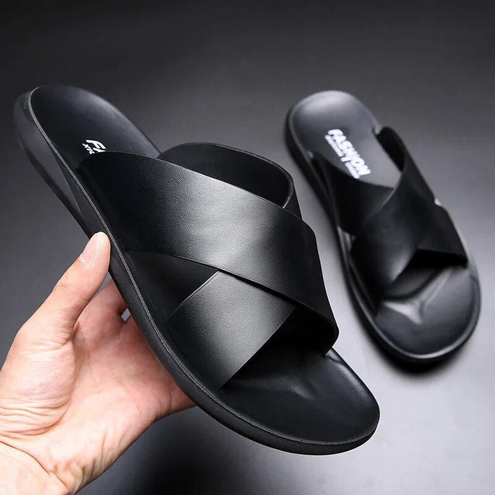 Mens Leather Sandals with Buckle Classic Comfort Fit