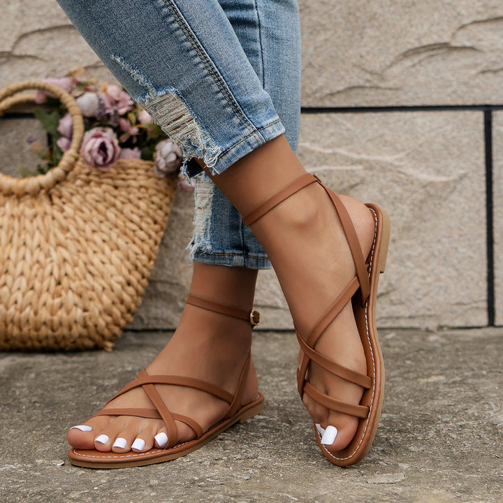 Womens Flat Sandals with Ankle Strap