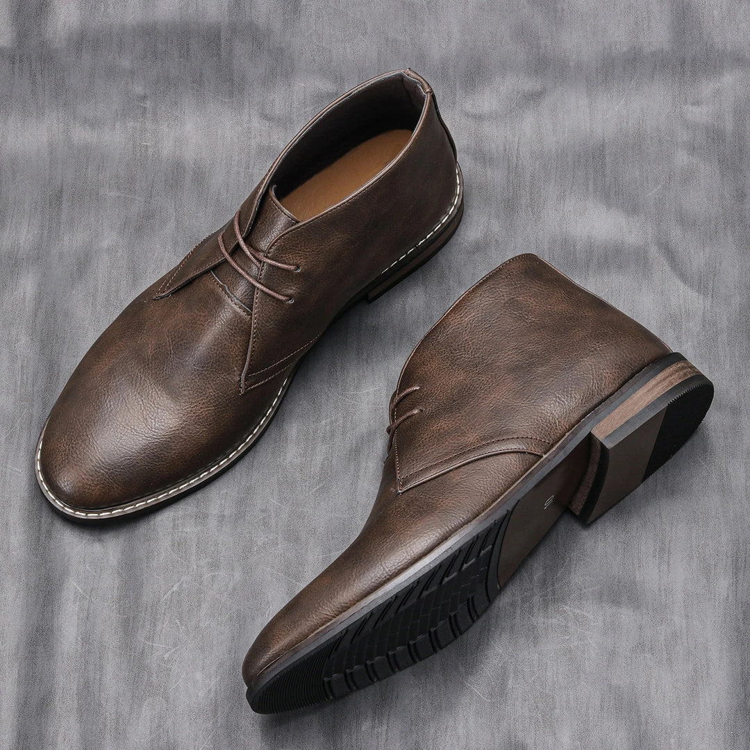 Mens Leather Lace-Up Ankle Boots Street Style