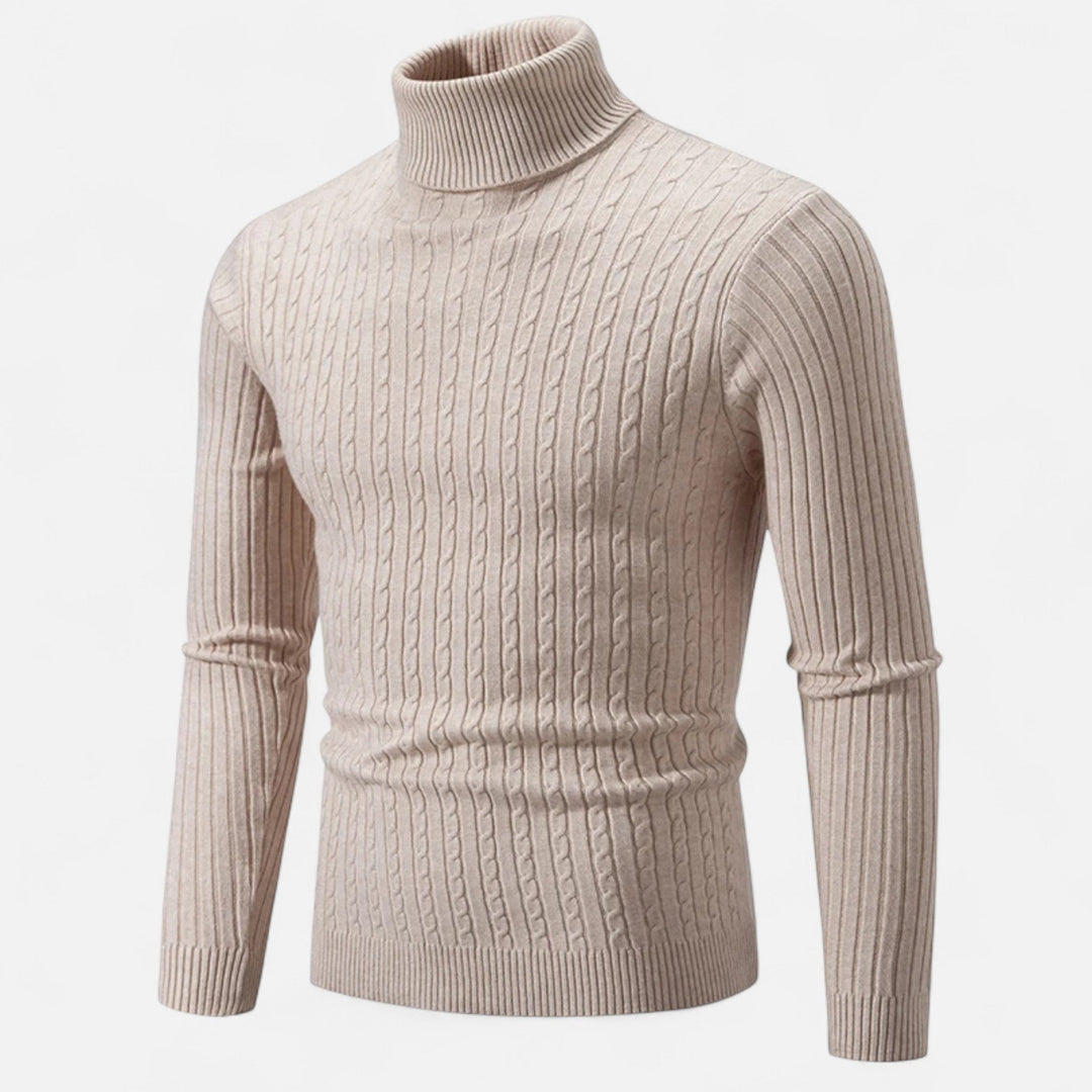 Mens Wool Sweater High-Neck Knit Fit