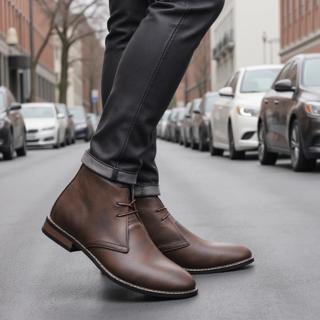 Mens Leather Lace-Up Ankle Boots Street Style