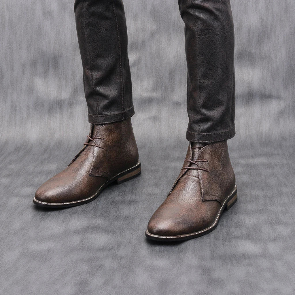 Mens Leather Lace-Up Ankle Boots Street Style