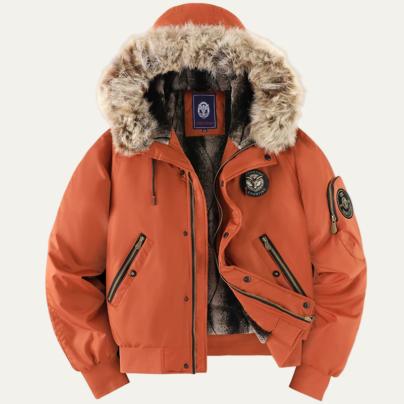 Mens Flight Jacket Water Resistant Detachable Fur Hood
