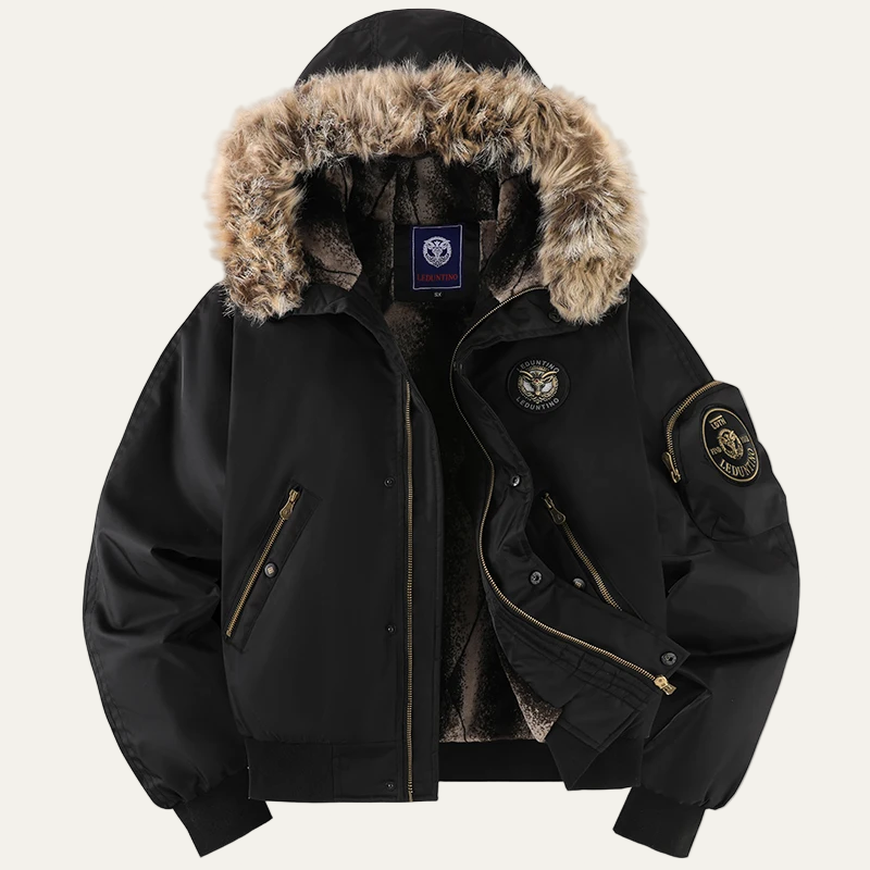 Mens Flight Jacket Water Resistant Detachable Fur Hood