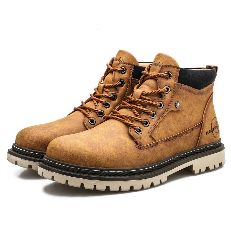 Mens Lace-Up Ankle Boots Rugged Outsole Padded Collar