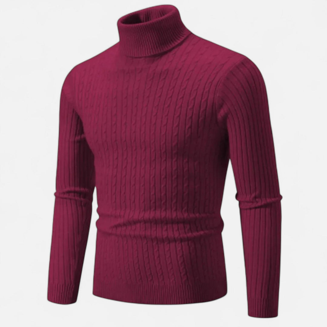 Mens Wool Sweater High-Neck Knit Fit