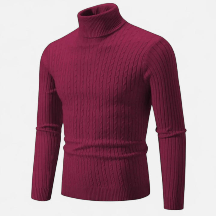 Mens Wool Sweater High-Neck Knit Fit