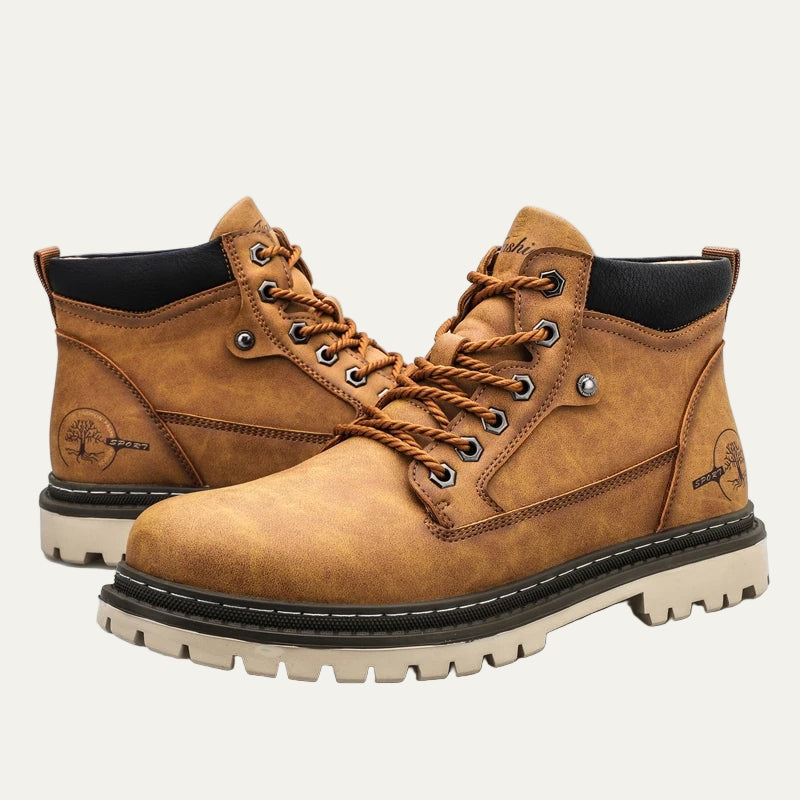 Mens Lace-Up Work Ankle Boots Rugged Style