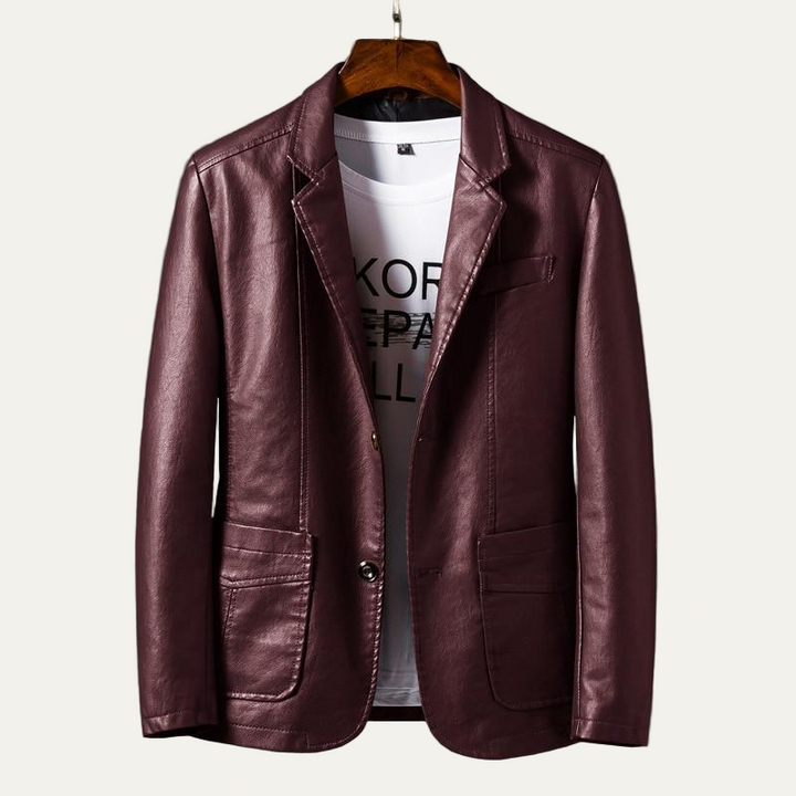 Mens Leather Blazer Casual Smooth Fit