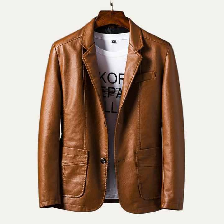Mens Leather Blazer Casual Smooth Fit