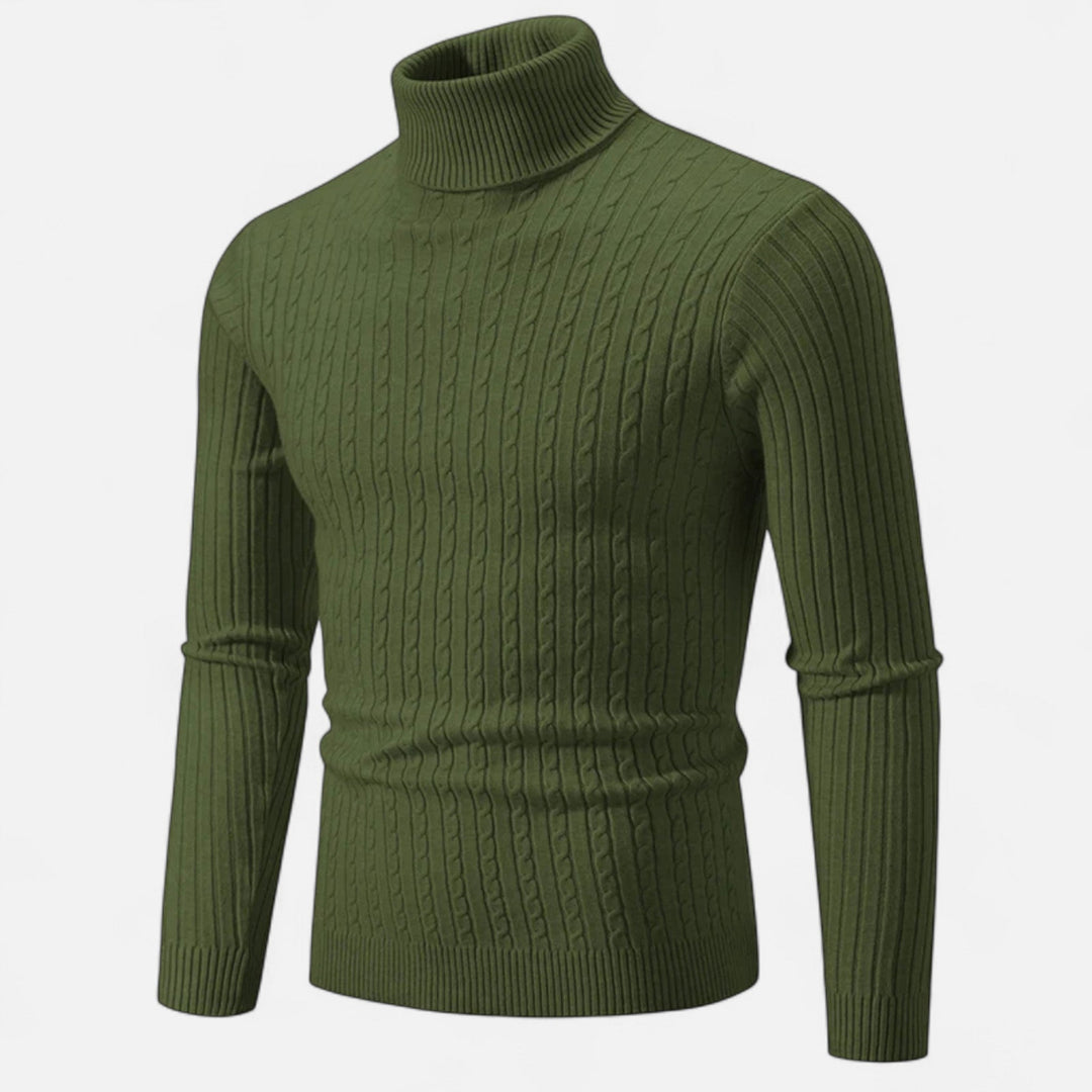 Mens Wool Sweater High-Neck Knit Fit