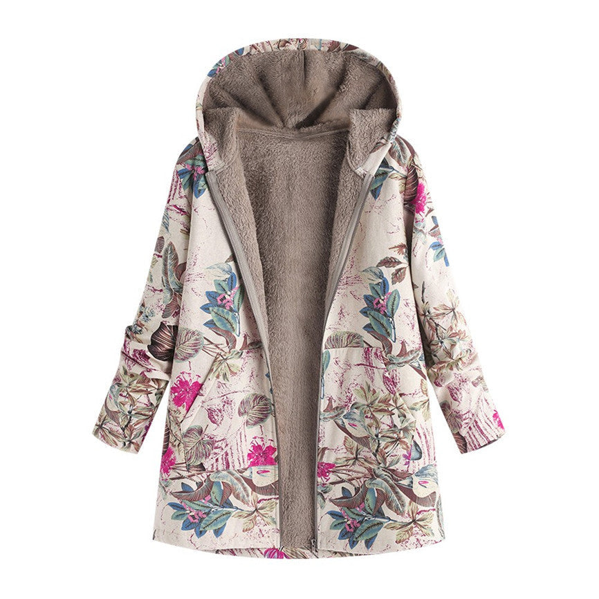 Womens Printed Jacket Vintage Style with Front Pockets