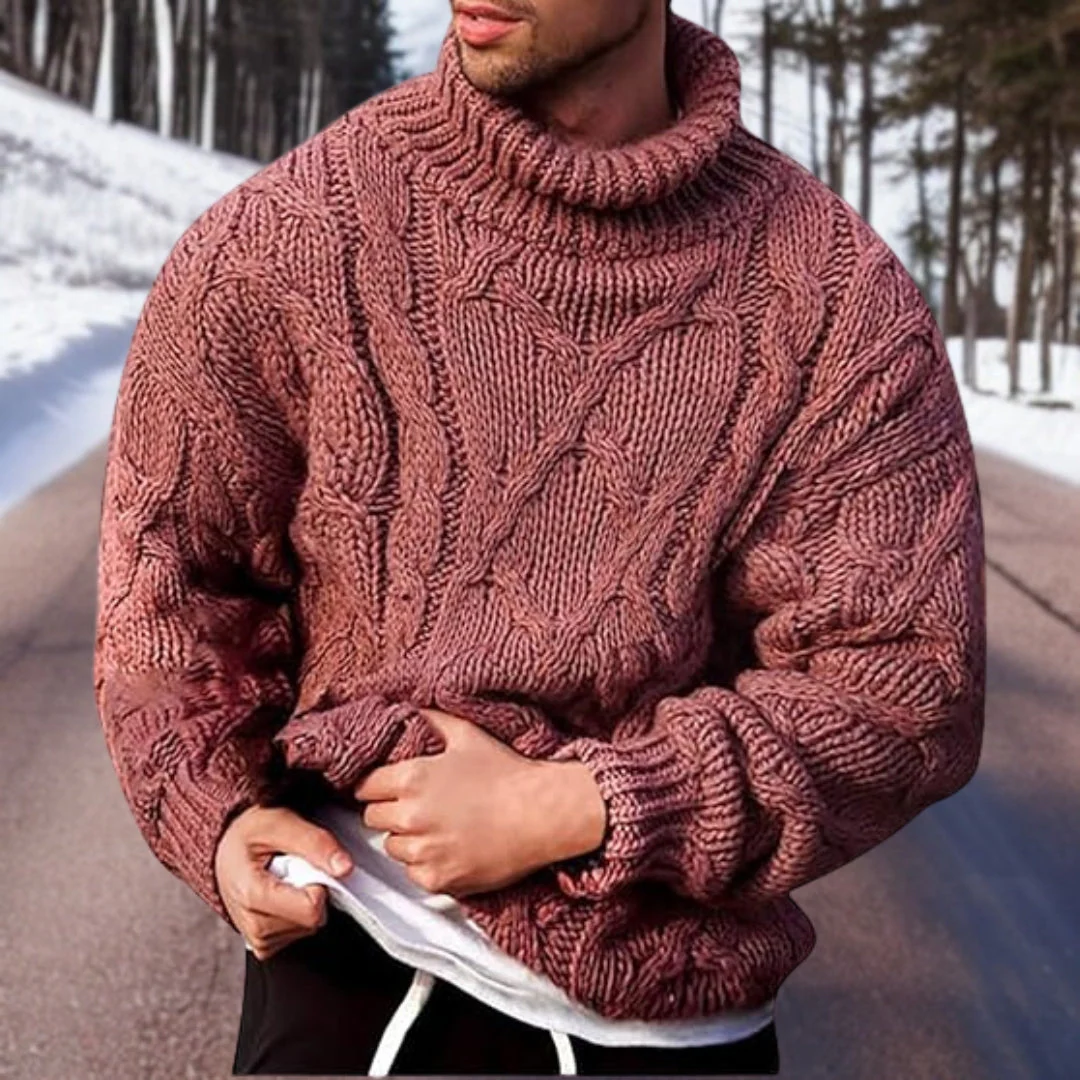 Mens Chunky Cable Knit Turtleneck Sweater