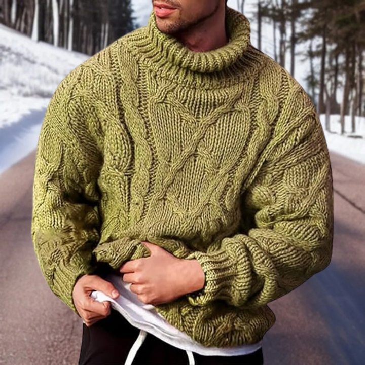 Mens Chunky Cable Knit Turtleneck Sweater