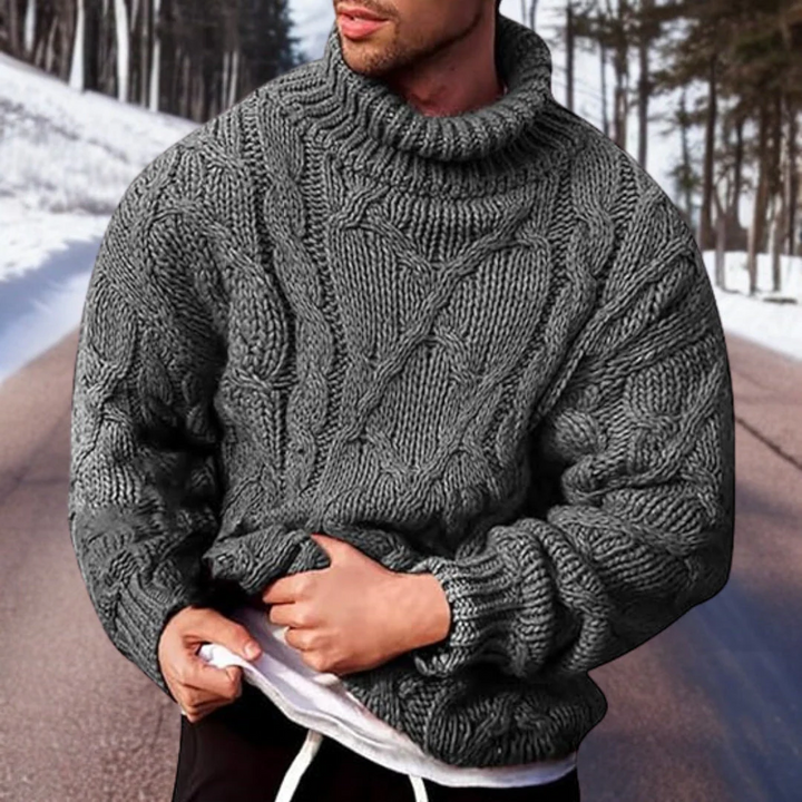 Mens Chunky Cable Knit Turtleneck Sweater