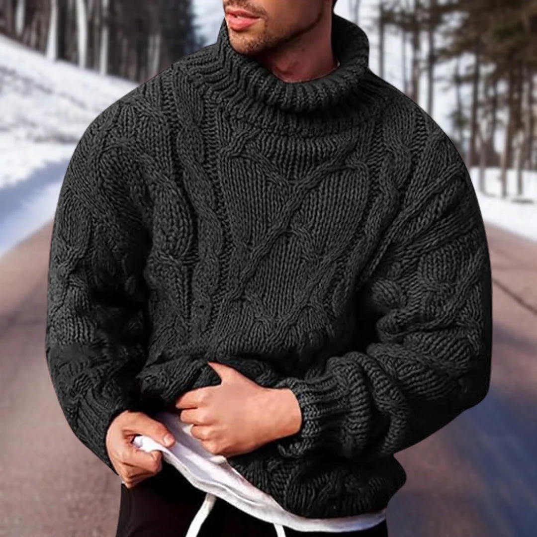 Mens Chunky Cable Knit Turtleneck Sweater - BritishMode