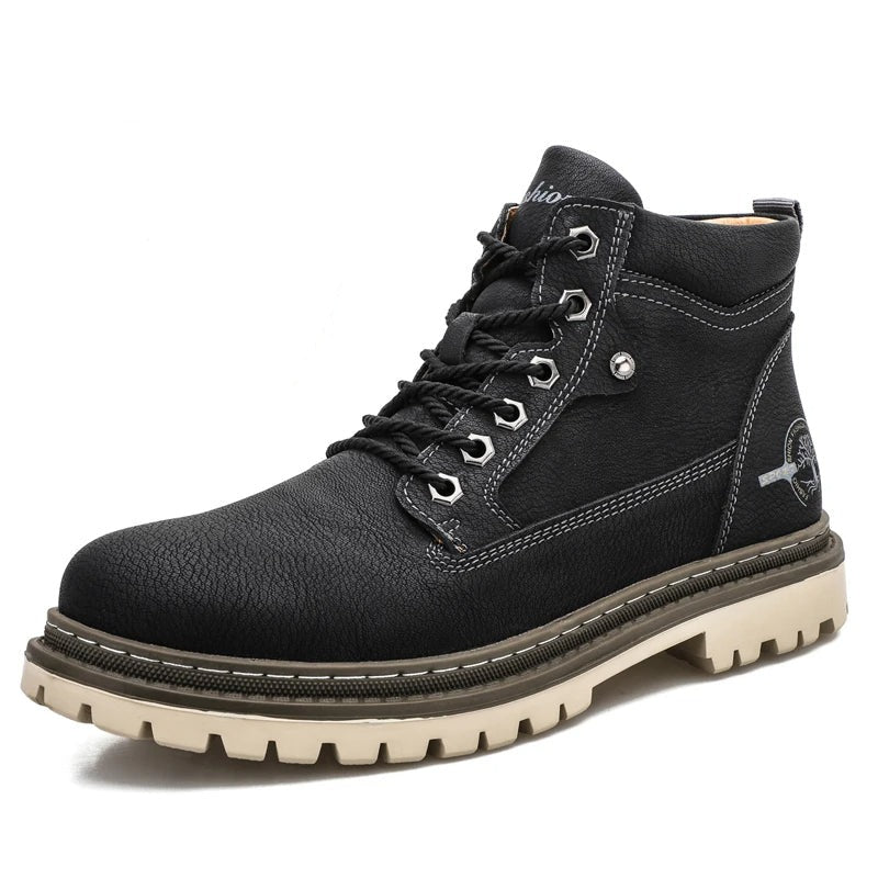 Mens Leather Ankle Boots Waterproof Durable