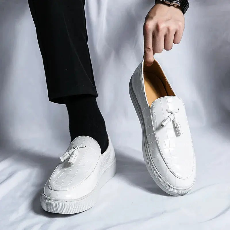 Mens Leather Loafers Embossed Breathable Refined Fit