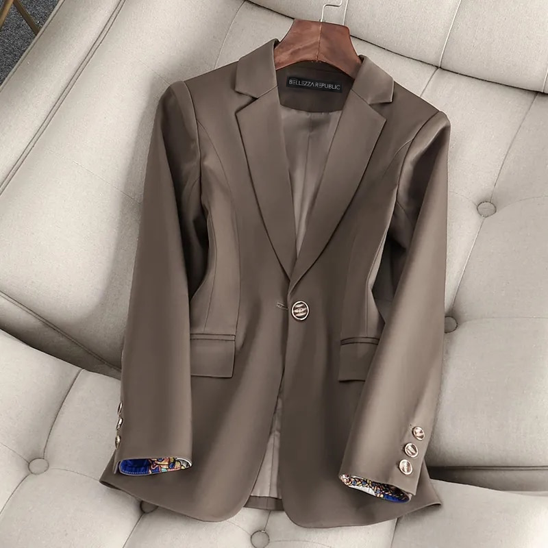 Womens Cotton Blend Blazer Tailored Fit Notch Collar Jacket