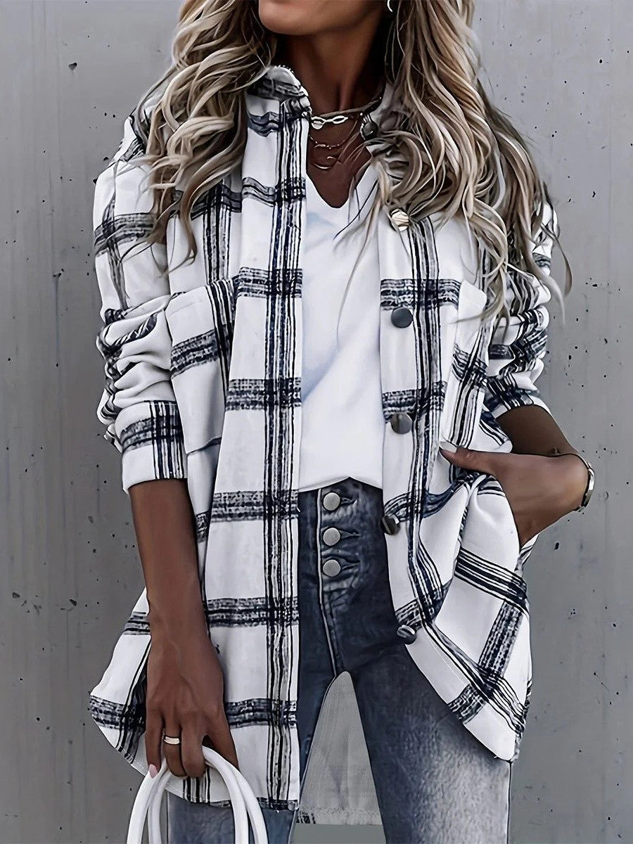 Womens Flannel Jacket Checked Comfortable Fit - BritishMode