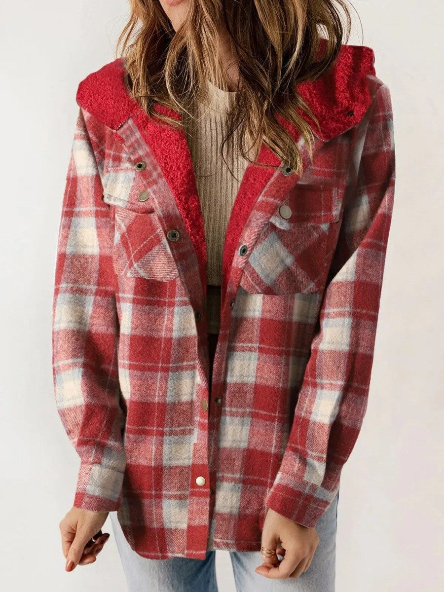 Womens Hooded Flannel Shirt Jacket Plaid Cozy Fit