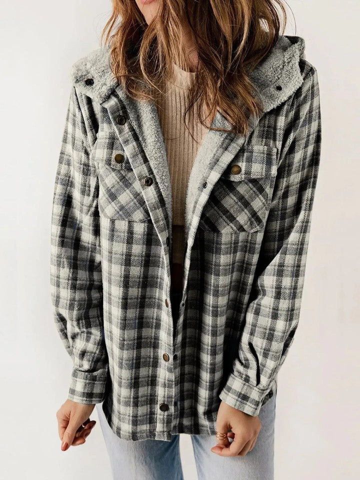 Womens Hooded Flannel Shirt Jacket Plaid Cozy Fit