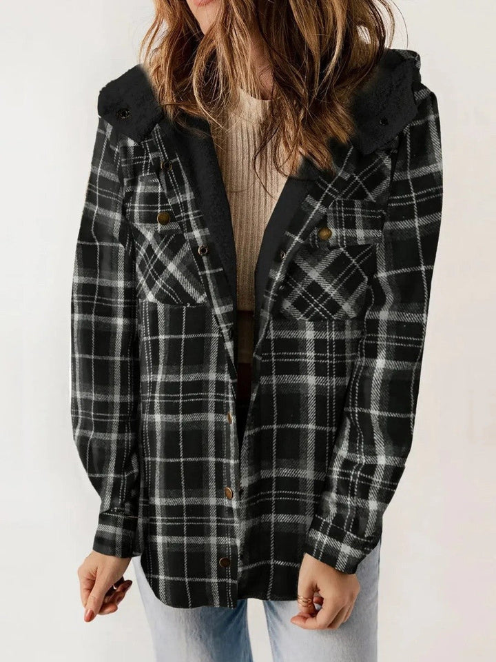 Womens Hooded Flannel Shirt Jacket Plaid Cozy Fit