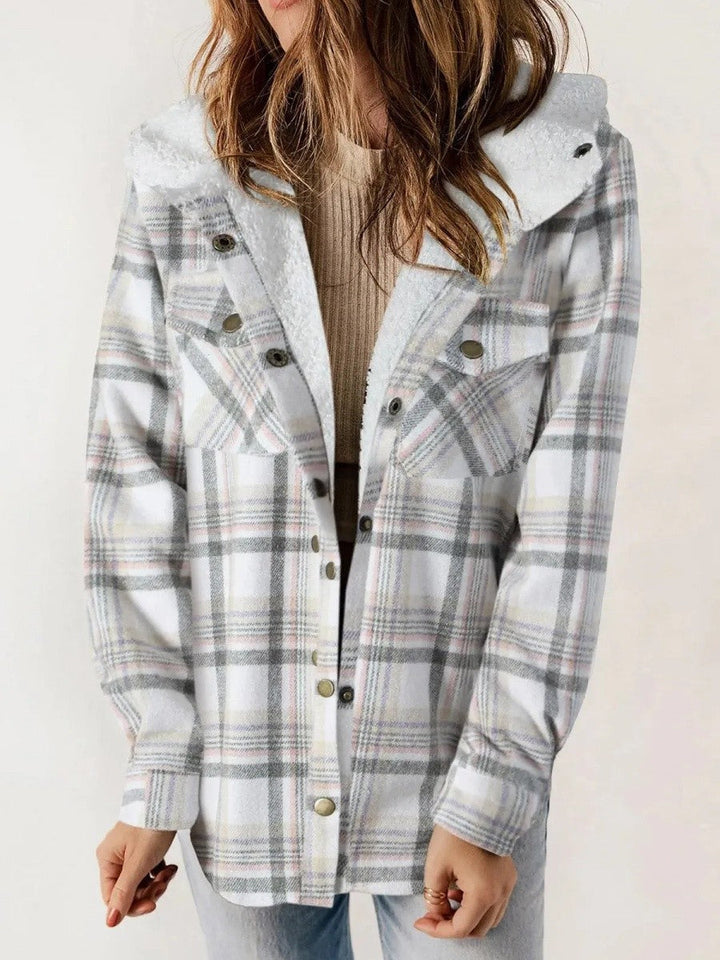 Womens Hooded Flannel Shirt Jacket Plaid Cozy Fit