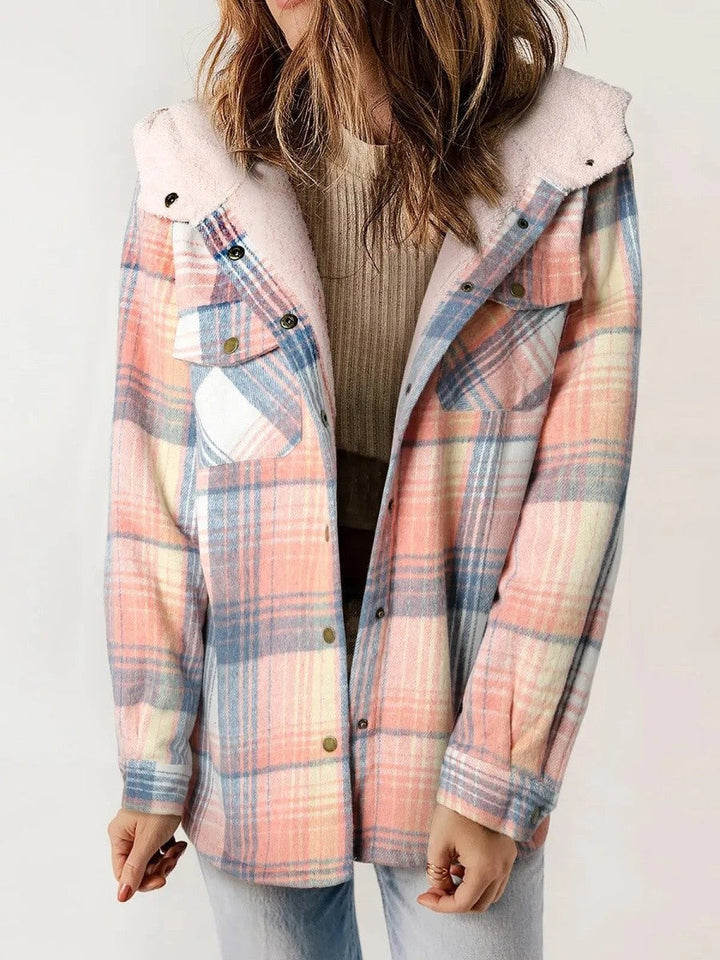 Womens Hooded Flannel Shirt Jacket Plaid Cozy Fit