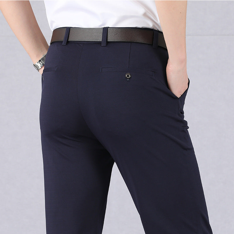 Mens Slim Stretch Trousers with Elastic Waist Comfortable Fit
