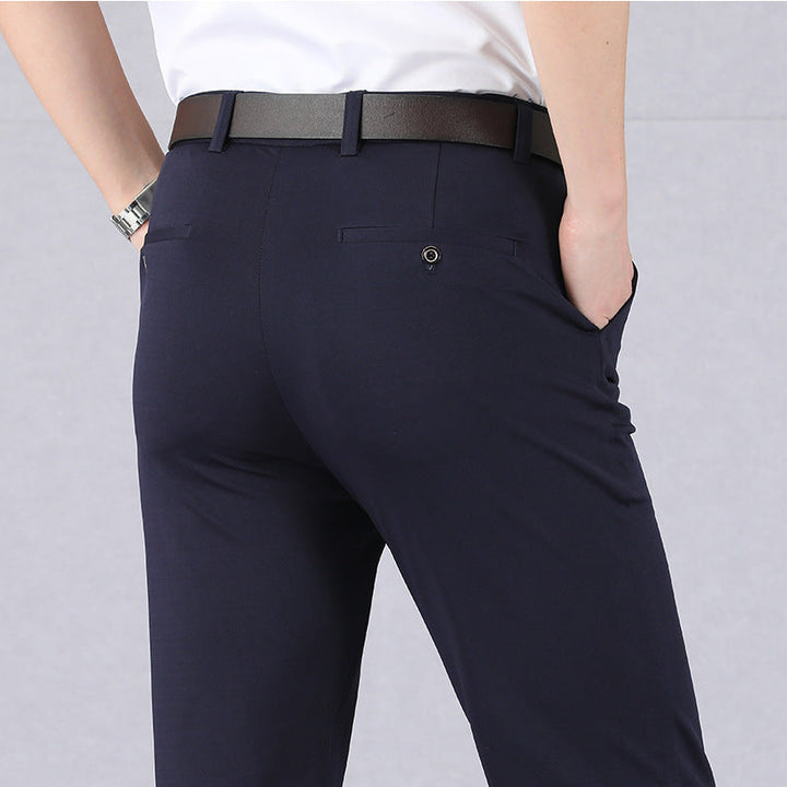 Mens Slim Stretch Trousers with Elastic Waist Comfortable Fit