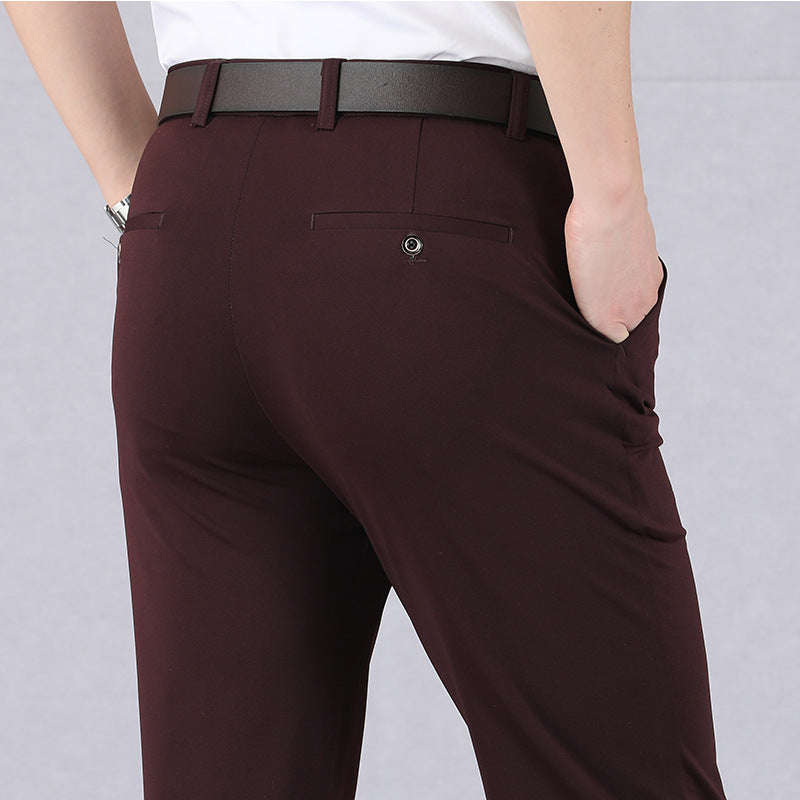 Mens Slim Stretch Trousers with Elastic Waist Comfortable Fit