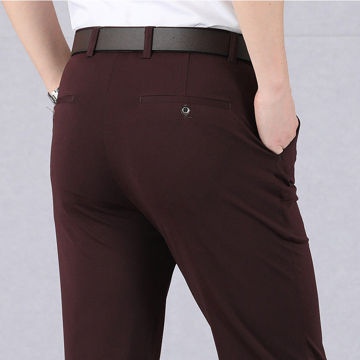 Mens Slim Stretch Trousers with Elastic Waist Comfortable Fit