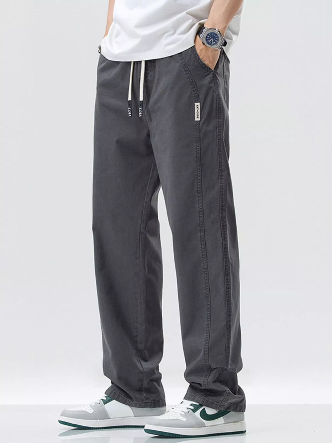 Mens Jogger Pants Cotton Relaxed Fit Drawstring Waist