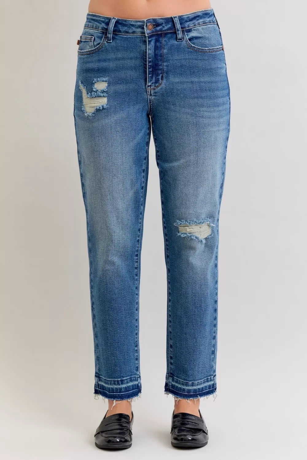 Womens Plus Size Denim Jeans Mid Rise Distressed - BritishMode