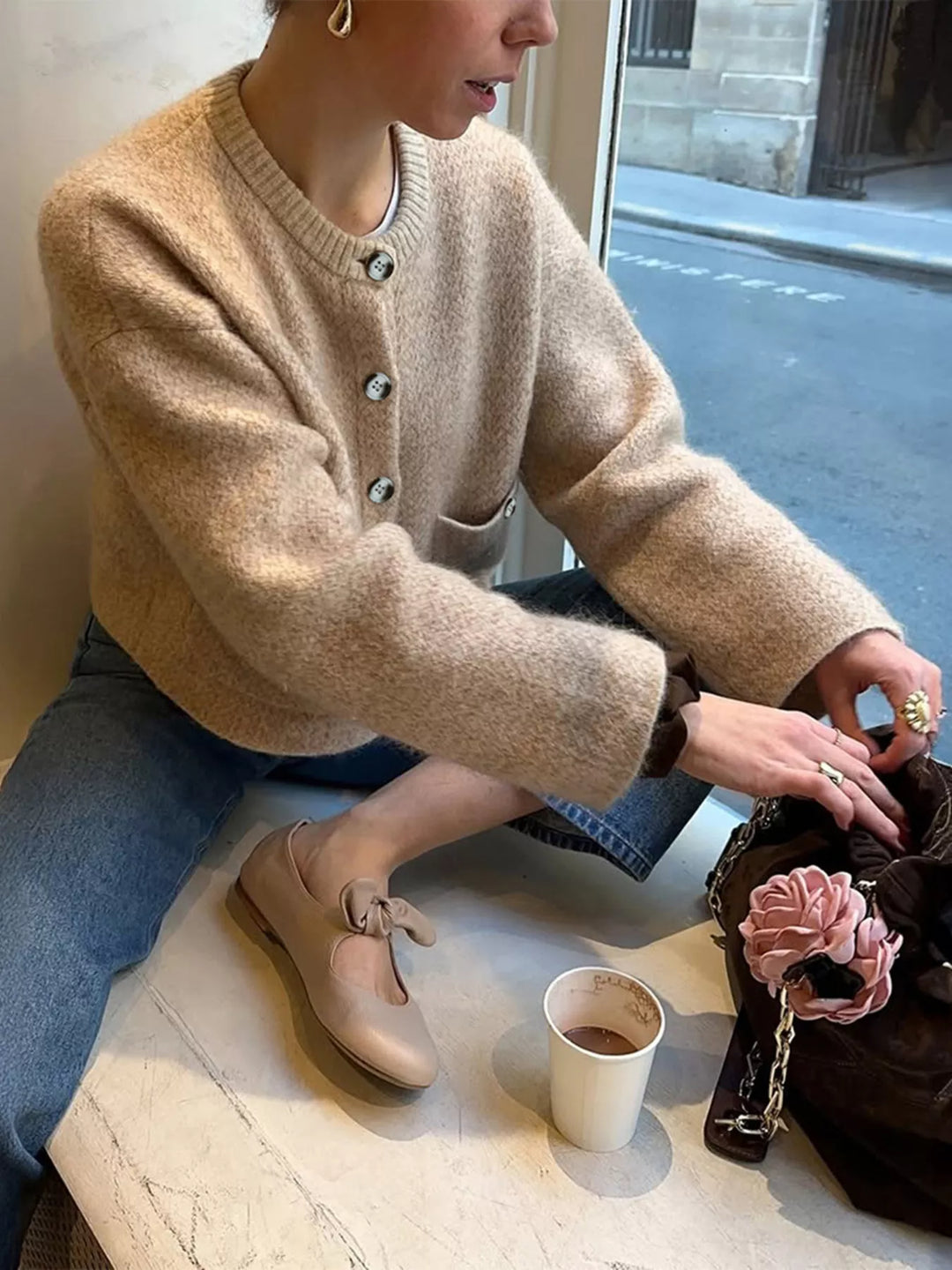 Womens Cable Knit Sweater Soft Fit Button Down