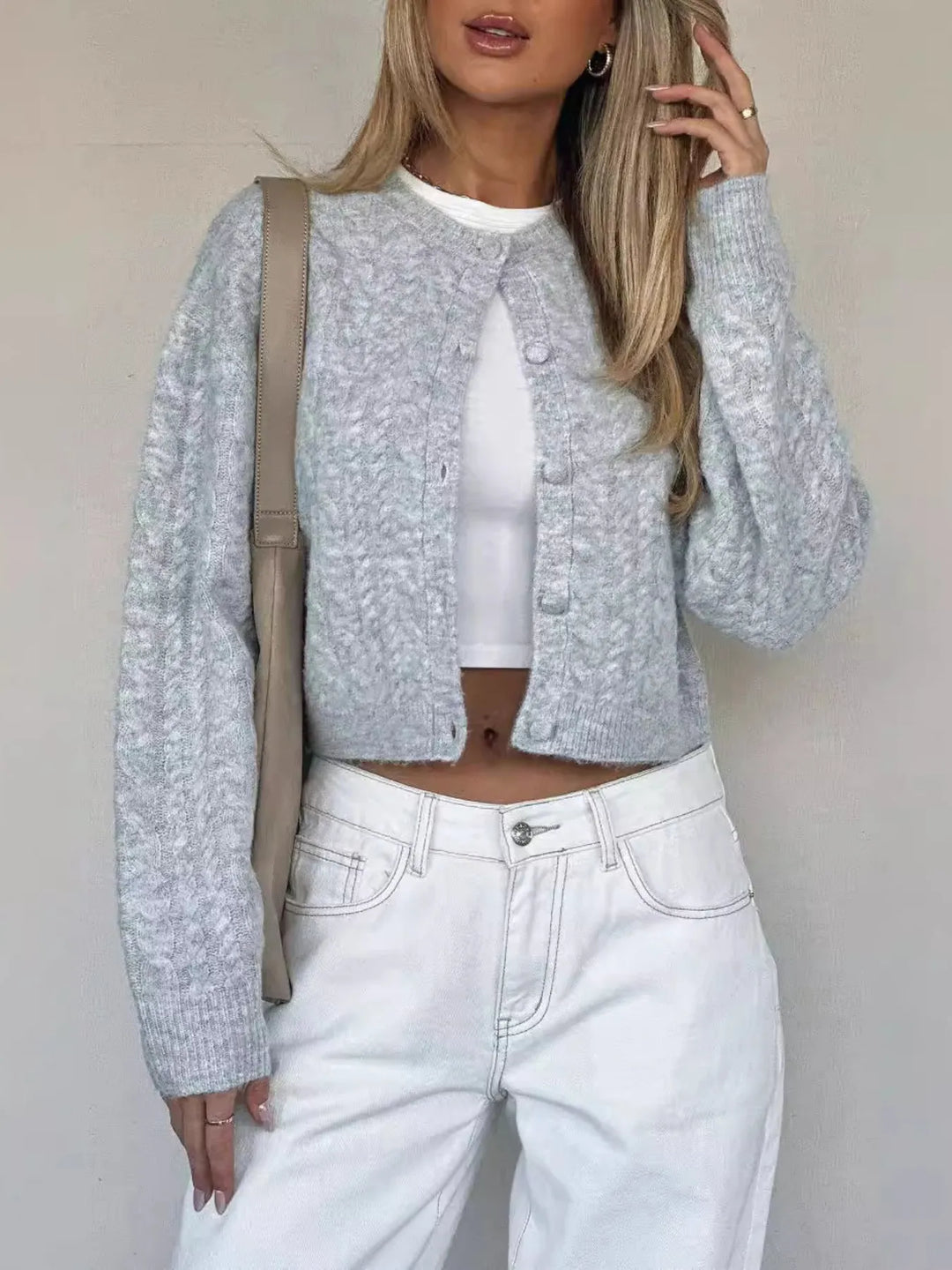 Womens Textured Knit Sweater Button Front Cozy Fit