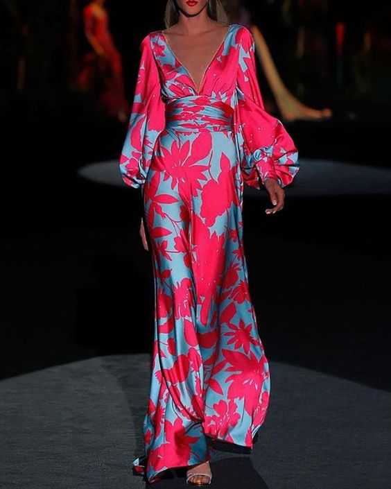 Womens Maxi Dress Floral Pattern Long Length