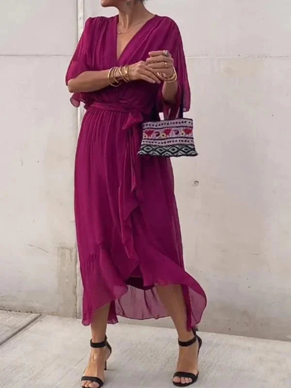 Womens Silk Dress V-Neck Elegant Fit