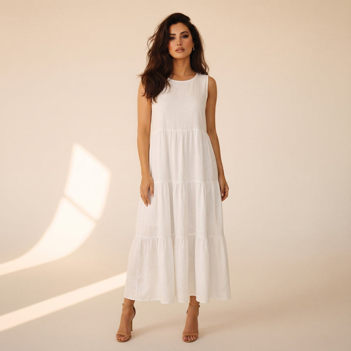 Womens Maxi Dress Cotton Tiered Fit - BritishMode
