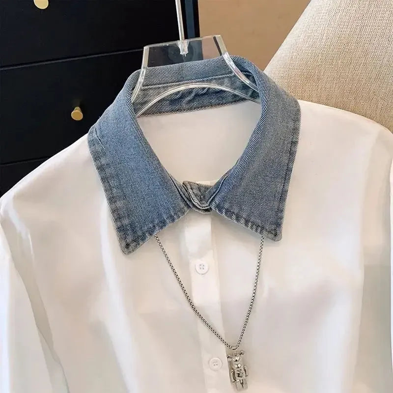 Womens Denim Shirt Long Sleeve Collared Button Down