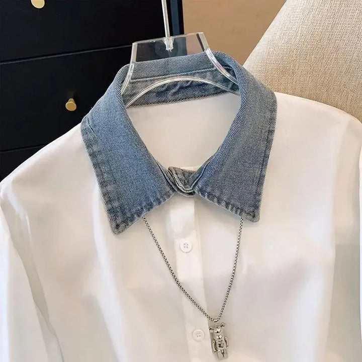 Womens Denim Shirt Long Sleeve Collared Button Down