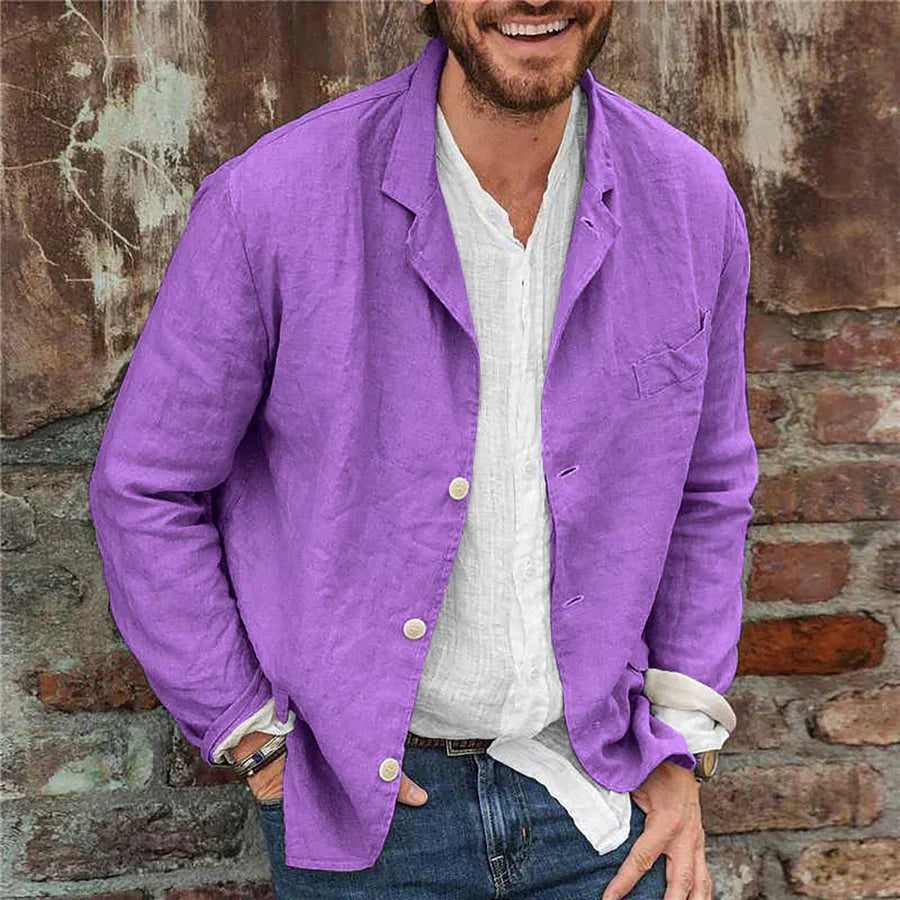 Mens Casual Jacket Cotton and Linen Blend Relaxed Fit