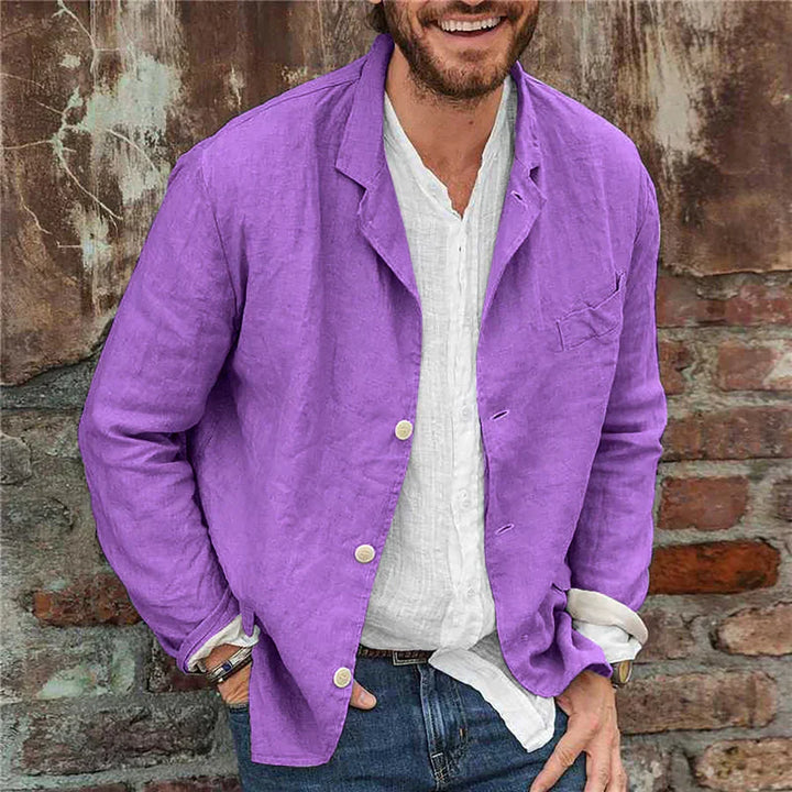 Mens Casual Jacket Cotton and Linen Blend Relaxed Fit
