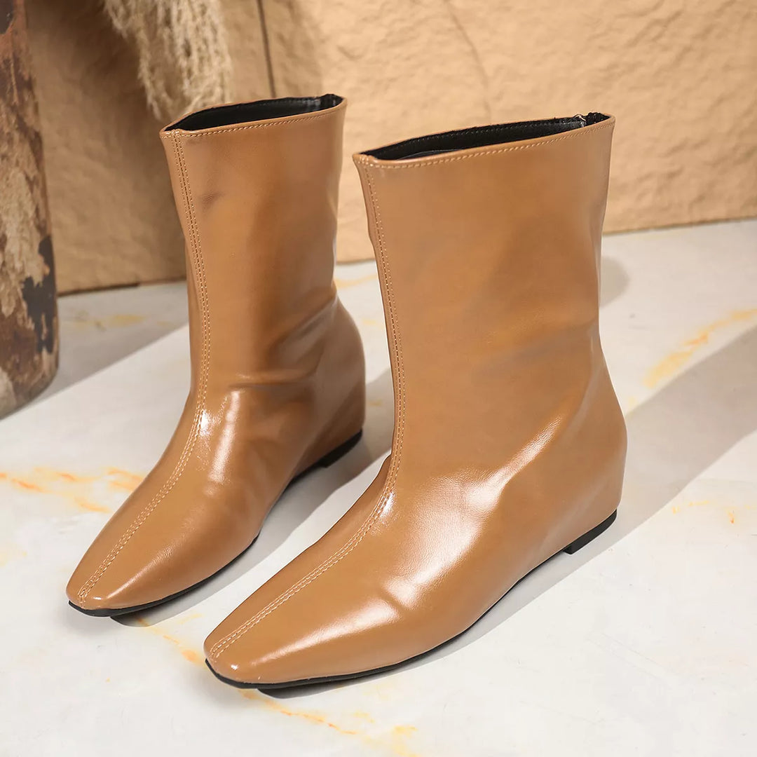Womens Leather Ankle Boots Classic Low Heel