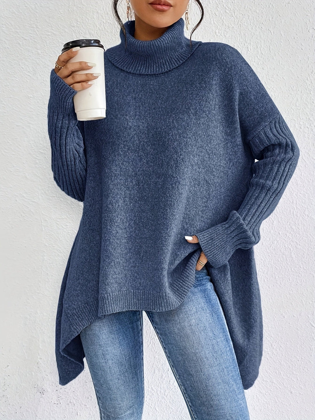 Womens Sweater Off-Center Turtleneck Knit