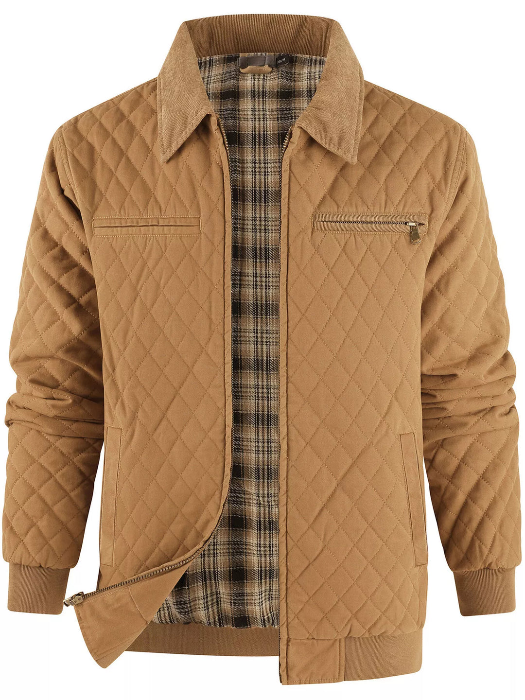 Mens Quilted Jacket Plaid Lined Warm Fit